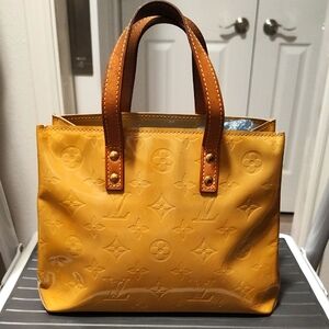 Louis Vuitton Yellow Patent Monogram Tote with Tan Handles